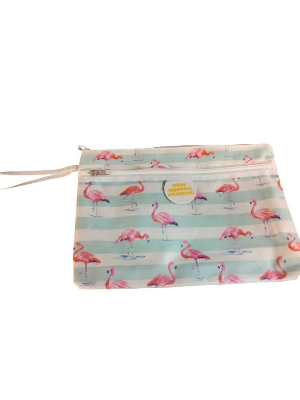 Flamingo Bikini Bag Wet Dry Zippered Swimsuit Sack Wristlet Touchscreen Pocket